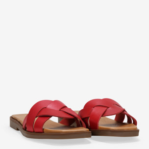 Sandalias planas rojas en piel
