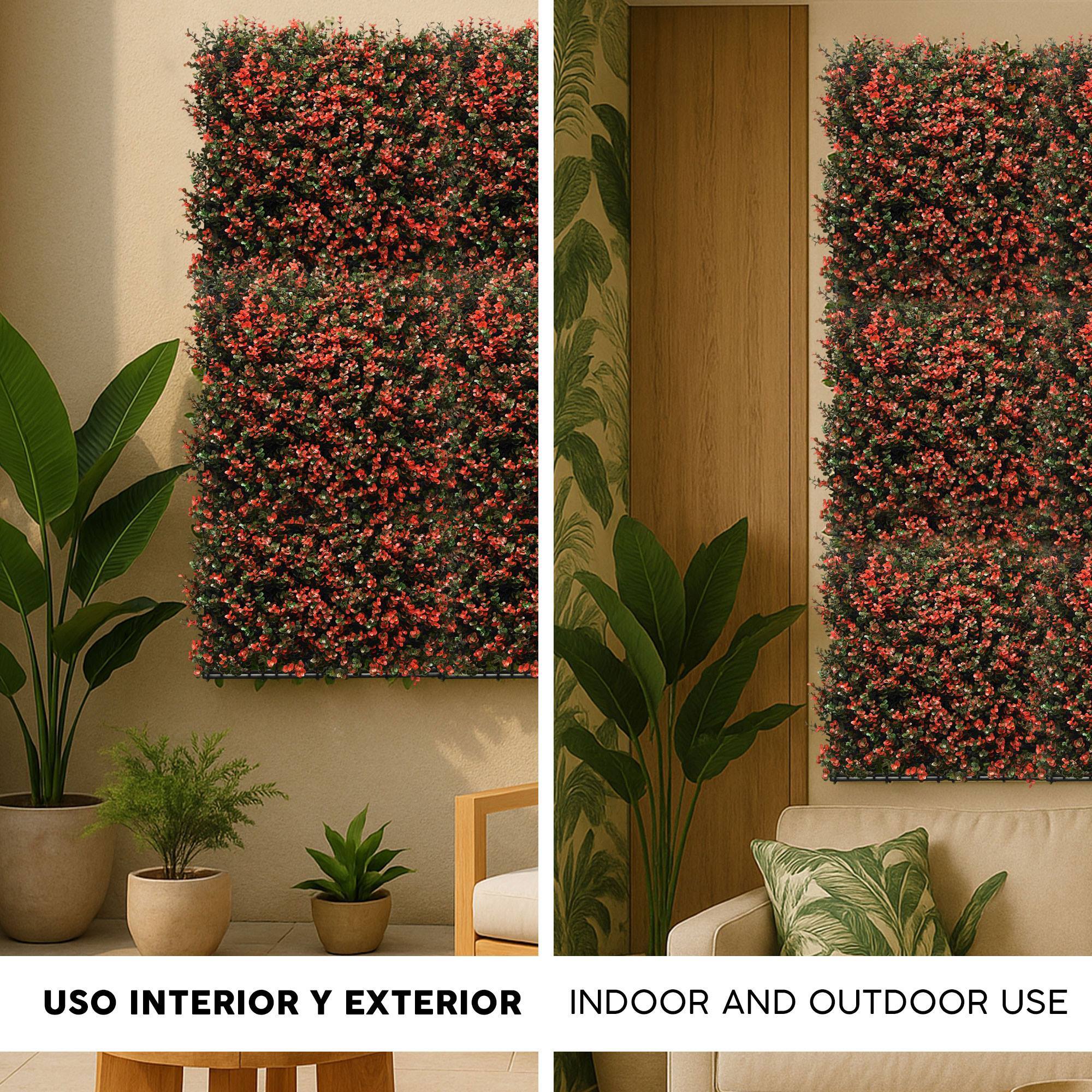 Well home jardín vertical artificial, panel de seto 100x100cm, para decoración interior y exterior - flores rojas realistas