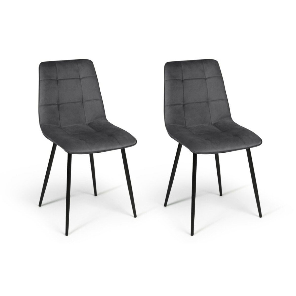 Chaises Linda en velours et pieds métal noirs - Gris anthracite