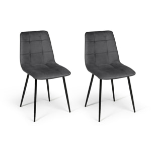Chaises Linda en velours et pieds métal noirs - Gris anthracite