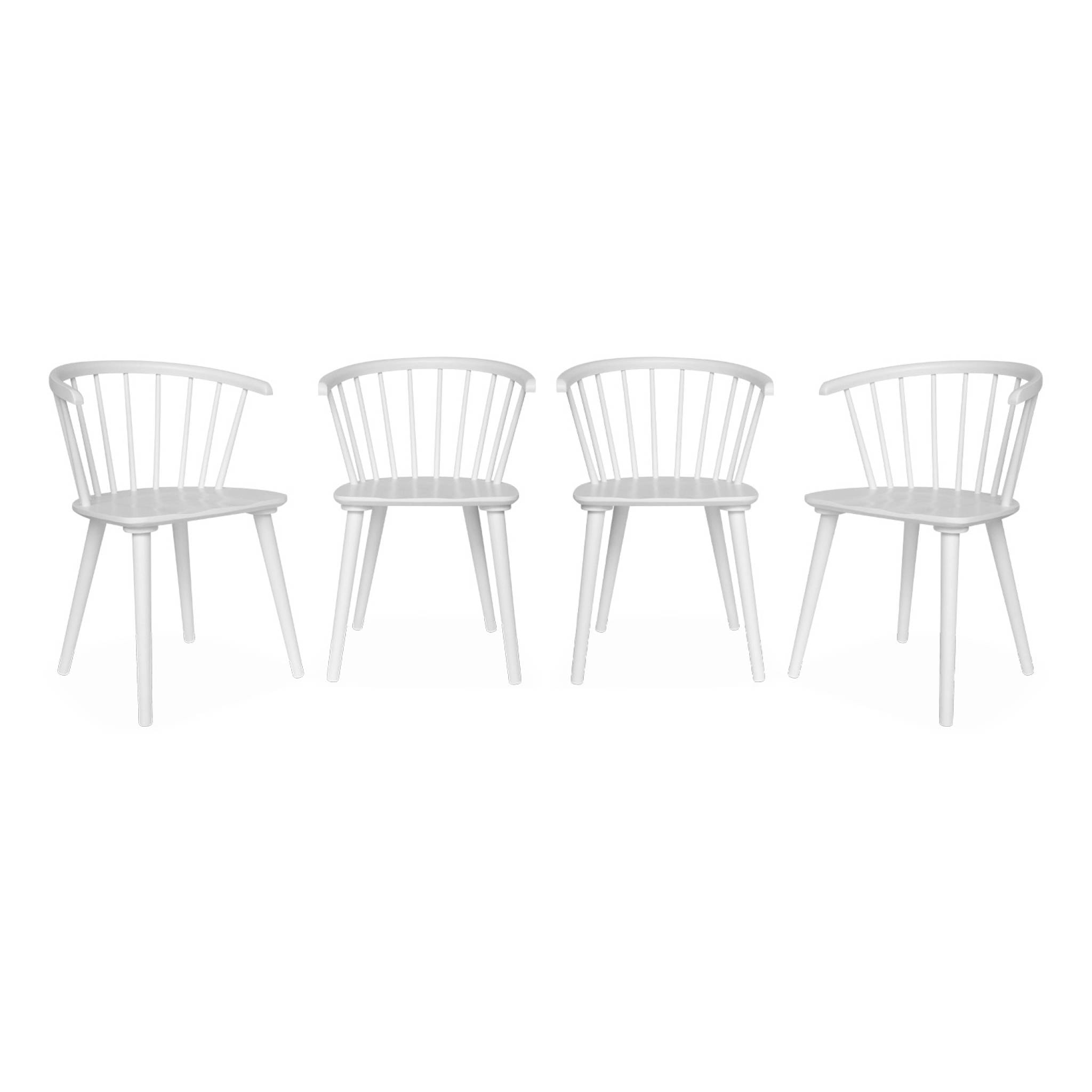 Lot de 4 chaises blanches à barreaux en bois et contreplaqué. Paula. L 51 x P 53 x H 75cm