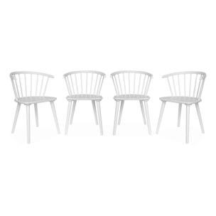 Lot de 4 chaises blanches à barreaux en bois et contreplaqué. Paula. L 51 x P 53 x H 75cm