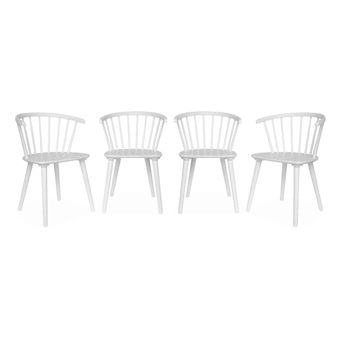 Lot de 4 chaises blanches à barreaux en bois et contreplaqué. Paula. L 51 x P 53 x H 75cm
