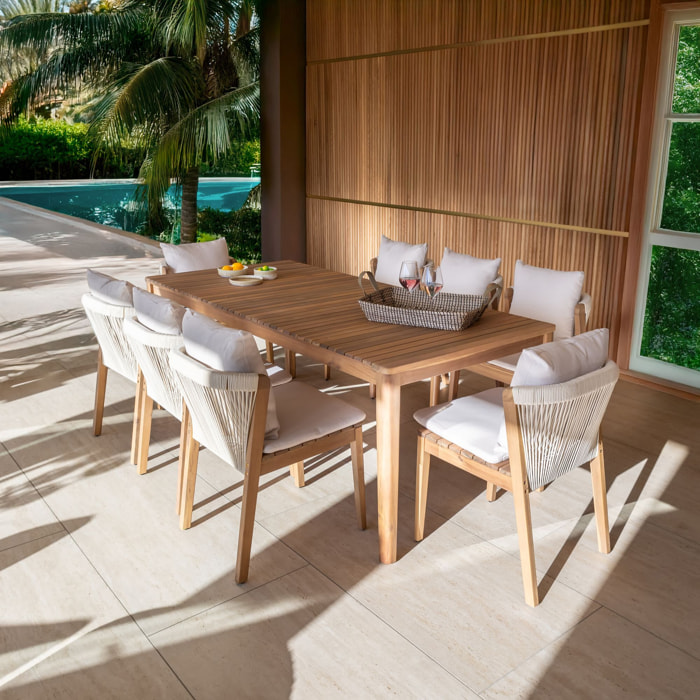 Ensemble de jardin table et 8 chaises en bois avec coussin FIDJI