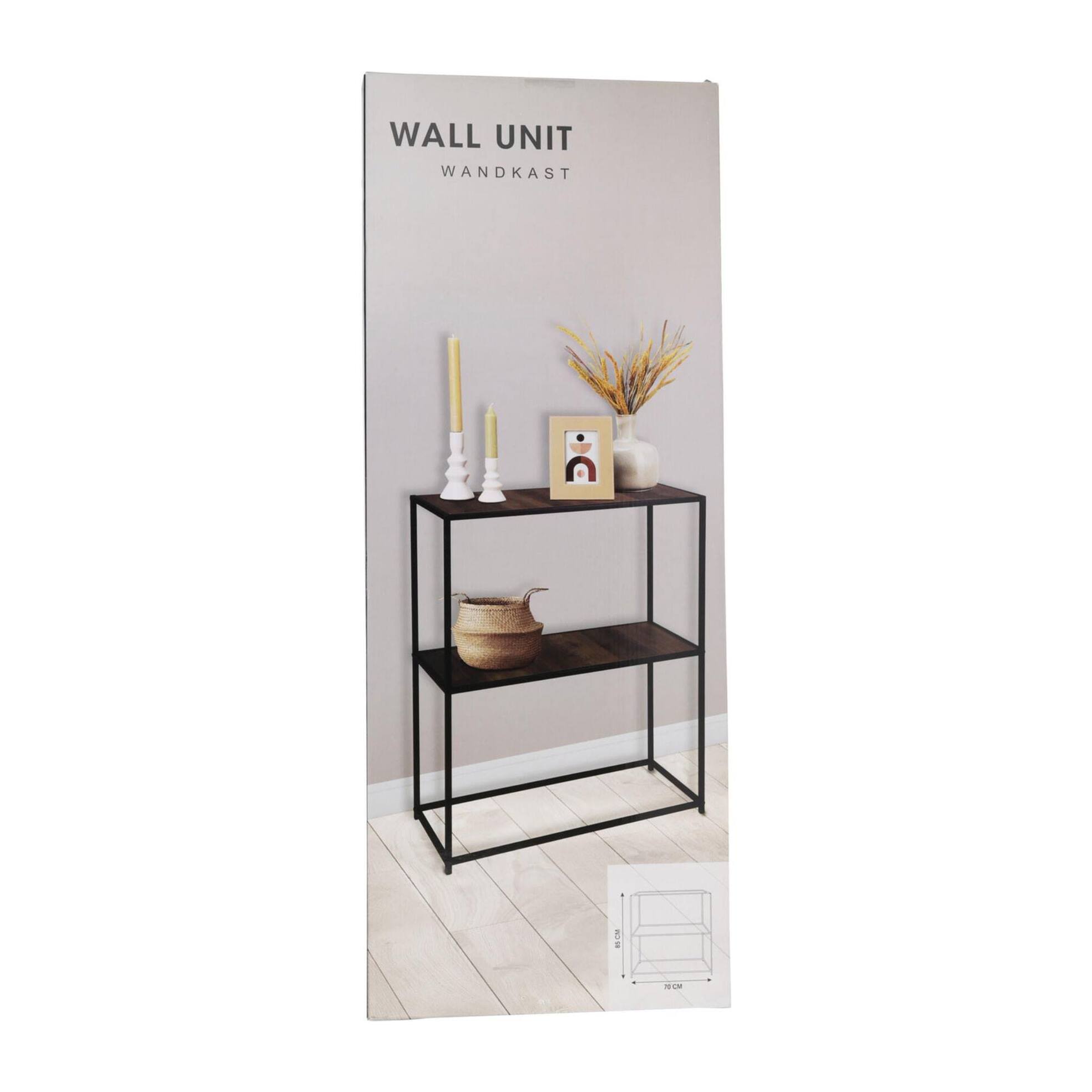 Mesa auxiliar de hierro con estantes de mdf 70x31x85cm