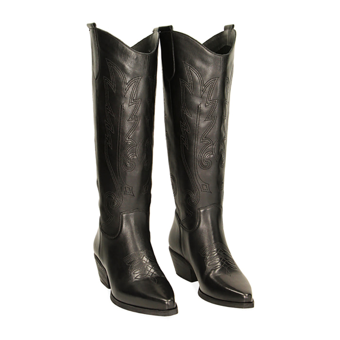 Stivali texani neri in pelle