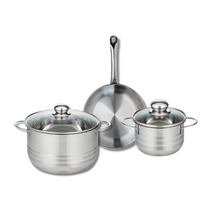 Ensemble de 1 Poêle de cuisson 24 cm et 2 faitouts 16 et 24 cm Elo Profi Brillant