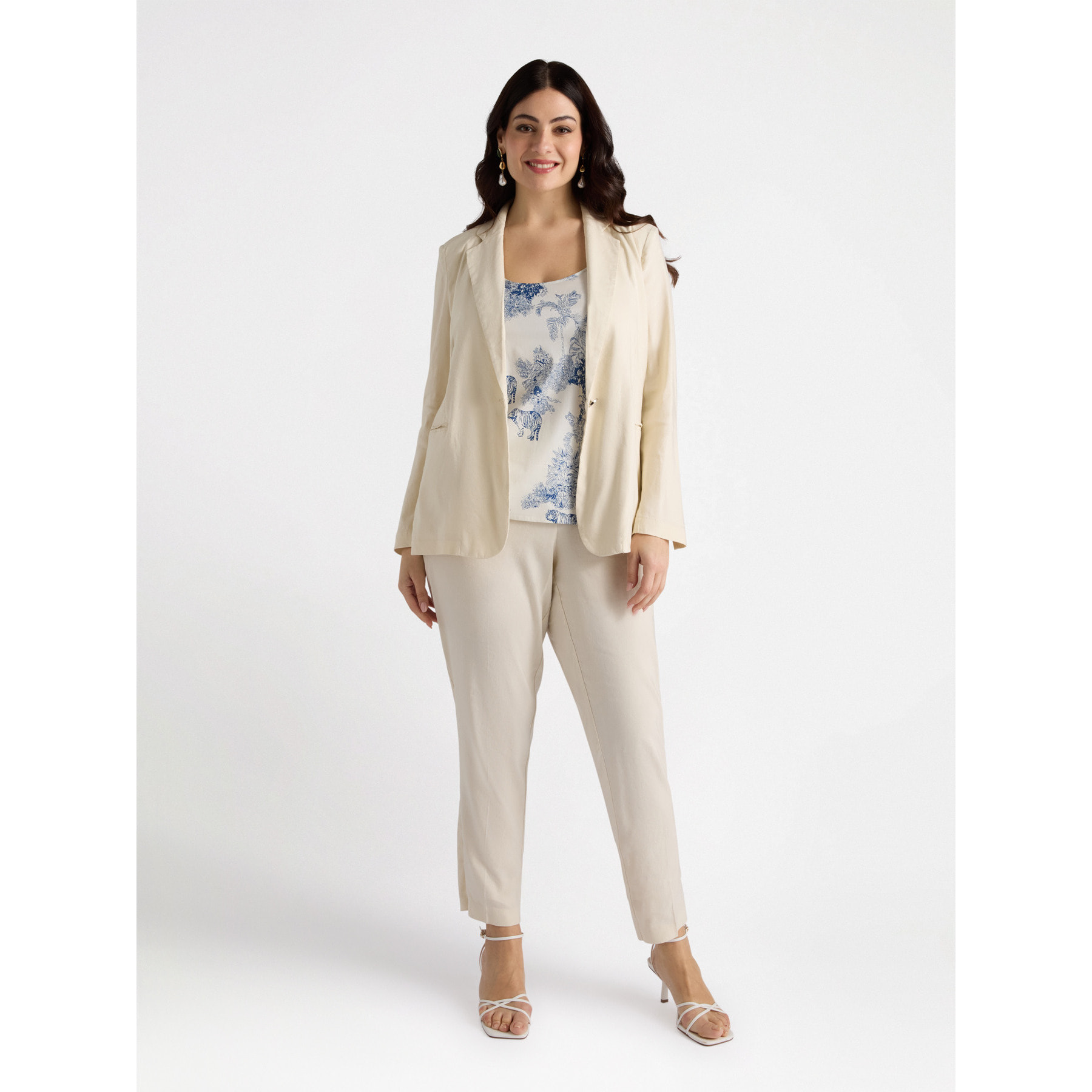 Fiorella Rubino - Americana mezcla de lino elástico - Blanco