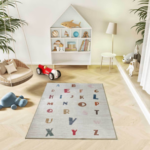 CANDY Alfombra infantil lavable con abecedario multicolor, 120x170 cm