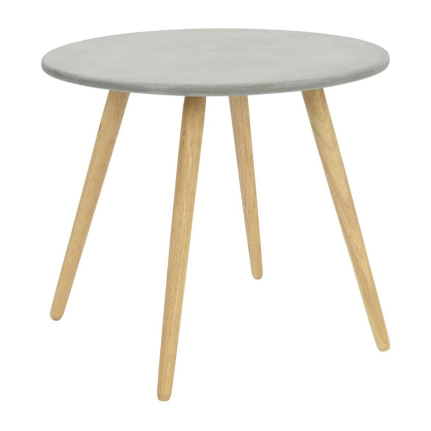 Bout de canapé rond pieds bois et plateau béton D65xH57cm