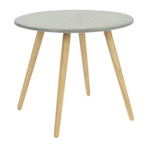 Bout de canapé rond pieds bois et plateau béton D65xH57cm