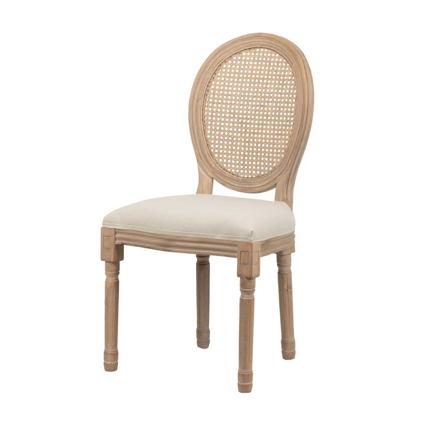 Silla Lino Beige Ratan Patas Roble 50x53x96 Cm