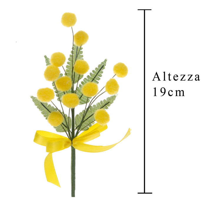 Mimosa Pick Con Fiocco. Altezza 19 Cm - Pezzi 24 - 6X19X1,5cm - Colore: Giallo - Bianchi Dino - Fiori Artificiali