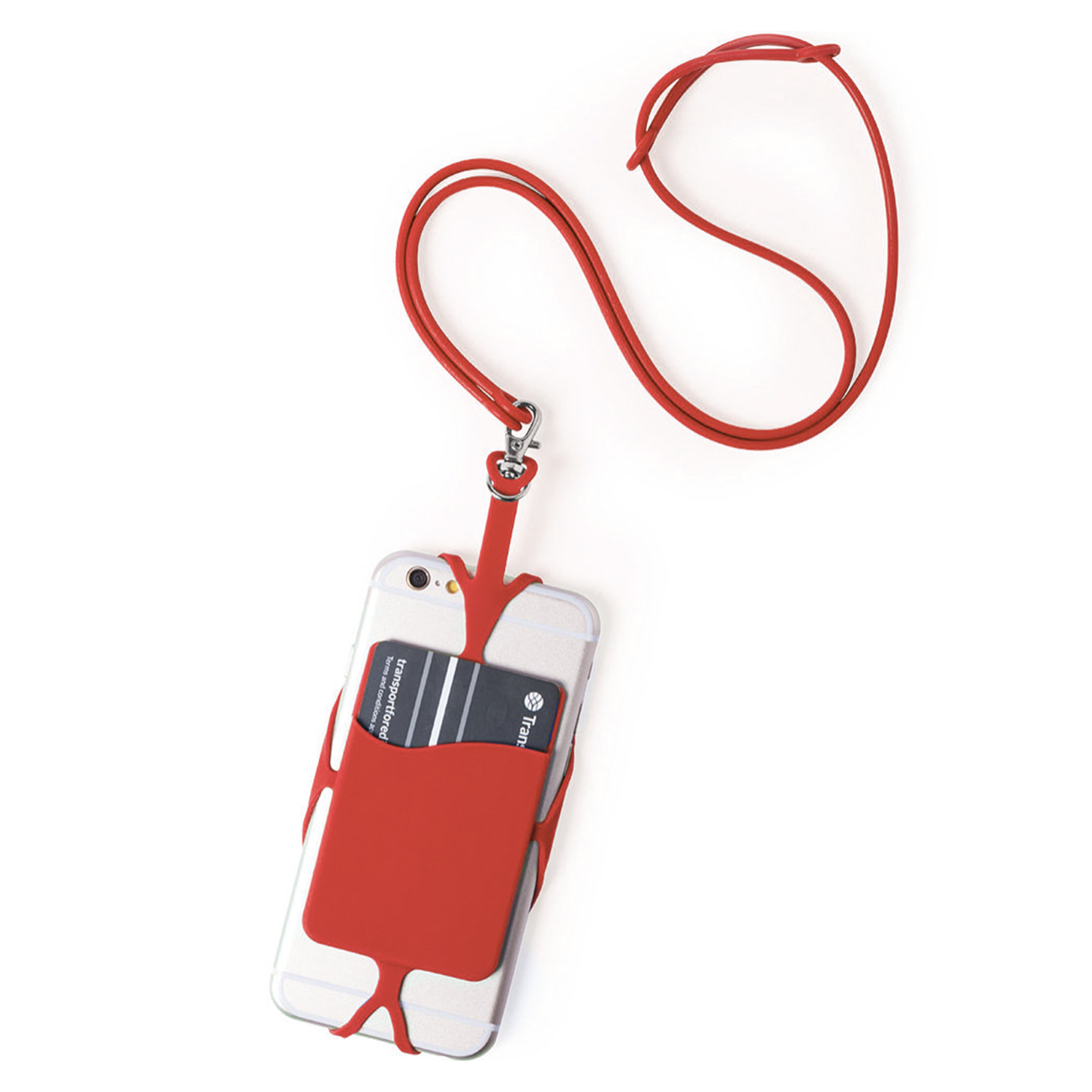 Lanyard in silicone Veltux per smartphone, con porta-tessere e moschettone.