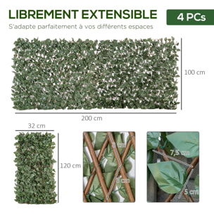 Haie artificielle 4 pièces feuilles de lierre polyester osier vert