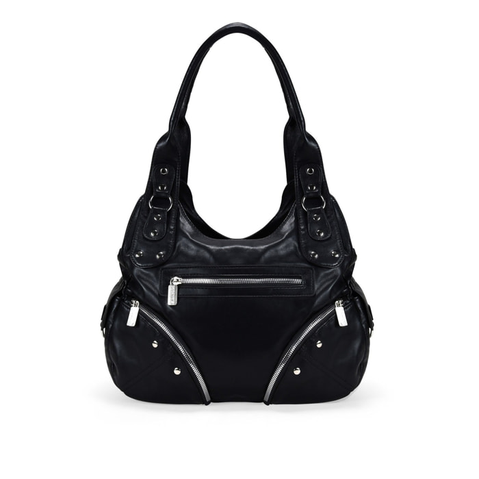 Bolso de hombro negro con bolsillos