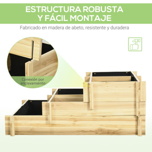 Jardinera de Madera Arriate de Jardín de 3 Niveles con Diseño de Escalera y Tela no Tejida para Cultivos Plantas Flores para Terraza Jardín 93x93x35 cm Natural