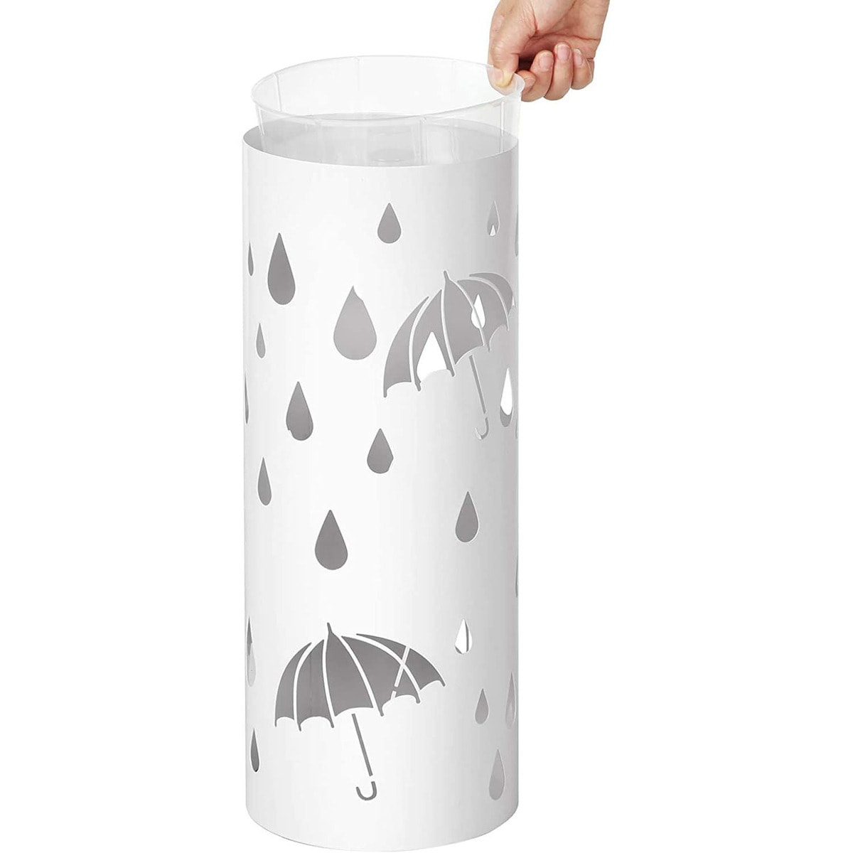 Portaombrelli in Metallo Bianco con Vaschetta Raccogli-acqua