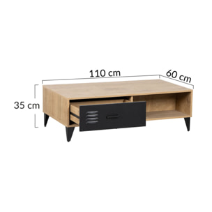 Tribeca - table basse - effet bois et métal noir - 110 cm - Bois / Noir
