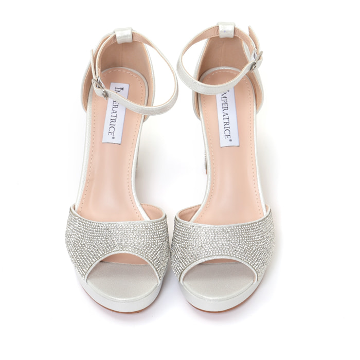 Sandali in simil pelle con tacco alto comodo ricoperti di strass