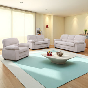 MATHEW Ensemble canapé 3 places + 2 places + fauteuil en velours côtelé beige