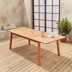 Table de jardin en bois 180-240cm - Almeria - Grande table rectangulaire avec rallonge eucalyptus. Intérieur / Extérieur