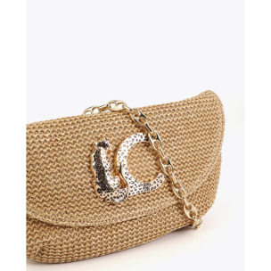 Borsa per eventi effetto rafia con logo leopardato
