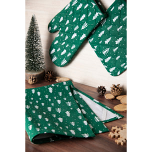 Set torchon avec manique et gant de cuisine Excelsa – Green Winter, Coton Vert