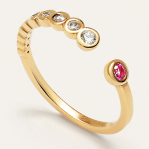 Anillo Pebble Rosa Plata Baño Oro