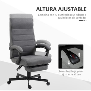 Silla de Escritorio Reclinable Silla de Oficina Giratoria con Altura Ajustable Reposapiés Retráctil y Reposabrazos Silla para Estudio Carga 120 kg Gris