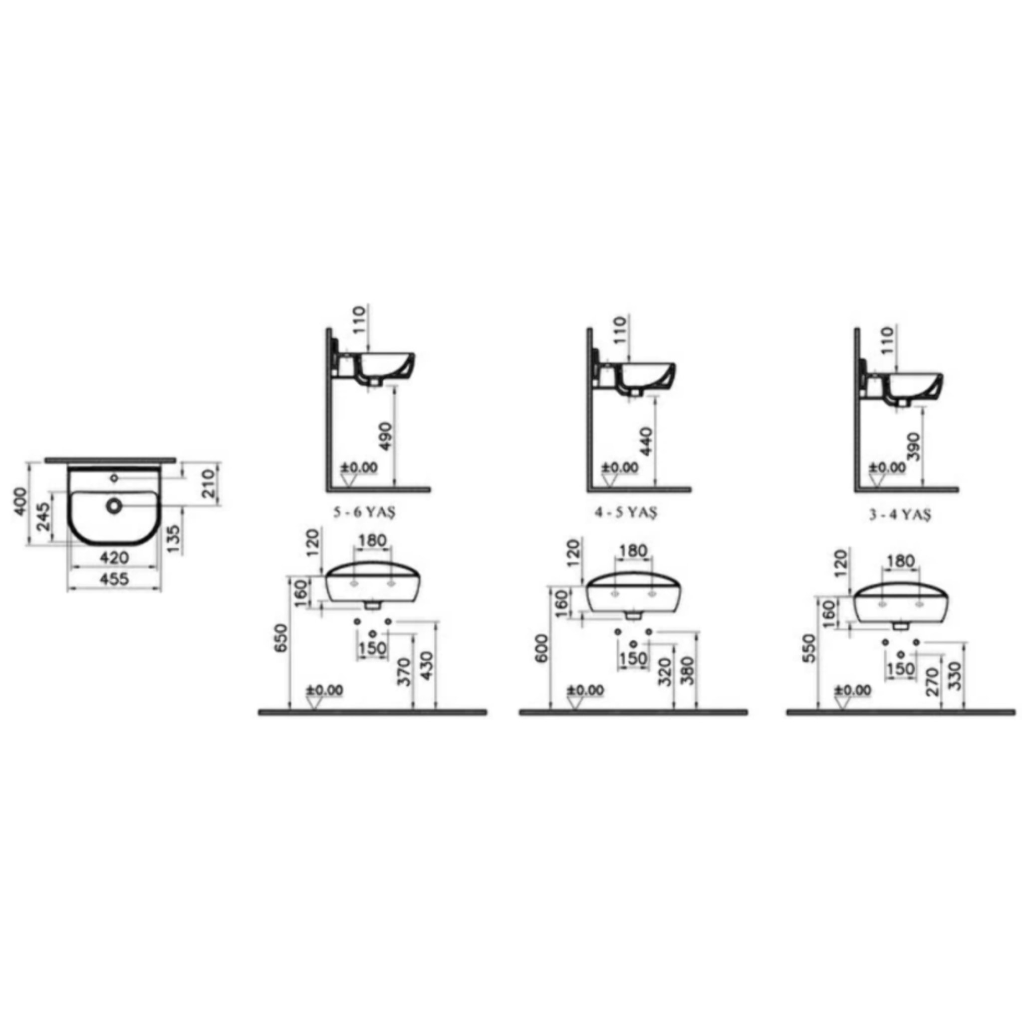 Lavabo pour enfant Sento Kids 45 cm avec cache bonde