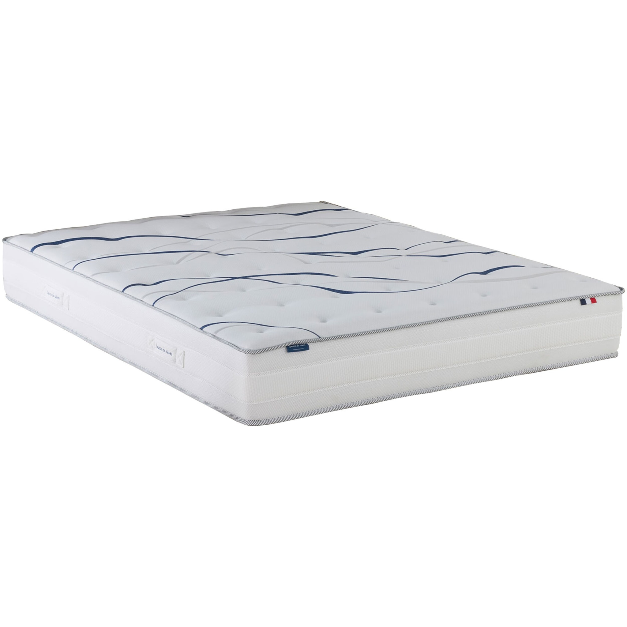Ensemble matelas mousse HD NUVIA avec sommier et tête de lit, chenille bouclettes crème