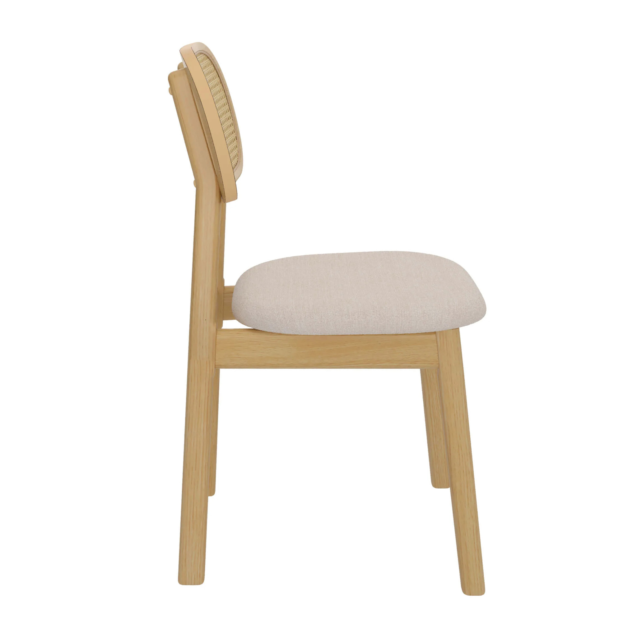 Lot de 2 chaises en bois clair, tissu beige et rotin synthétique - Maria