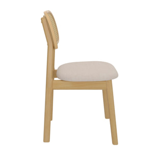 Lot de 2 chaises en bois clair, tissu beige et rotin synthétique - Maria