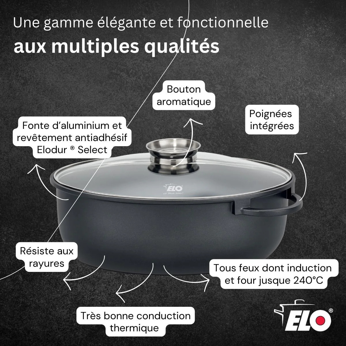 Cocotte 38 x 25 cm en fonte aluminium antiadhésive 7 L Elo Alucast