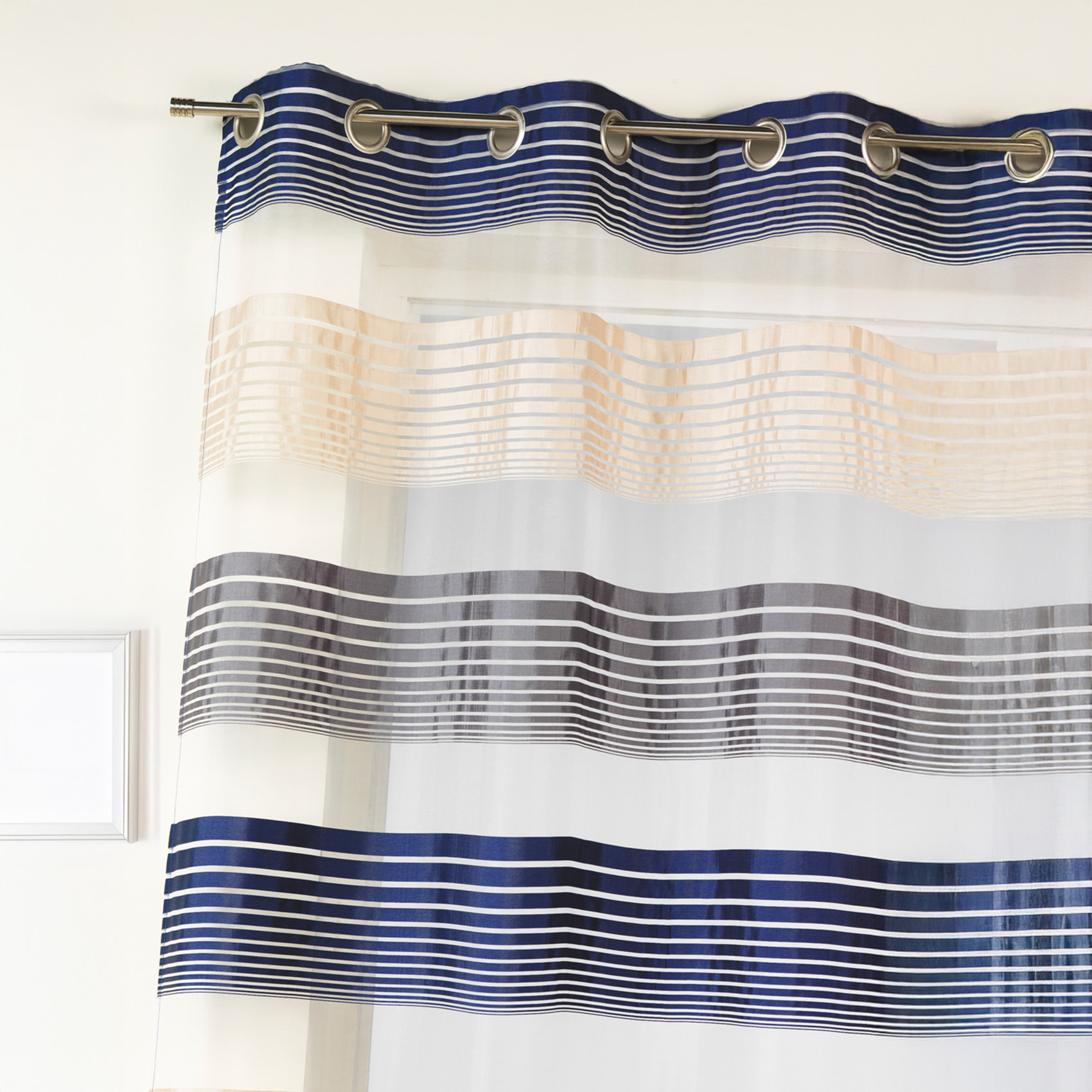 Voilage en organza à fines rayures horizontales - Bleu Marine
