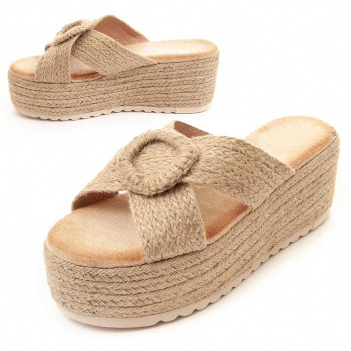 Sandalias de Cuña - Beige - Altura: 6 cm