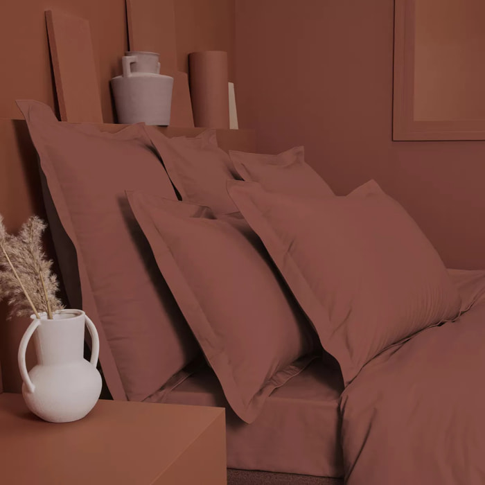 Taie de traversin percale de coton uni orange rouge La percale francaise rouille