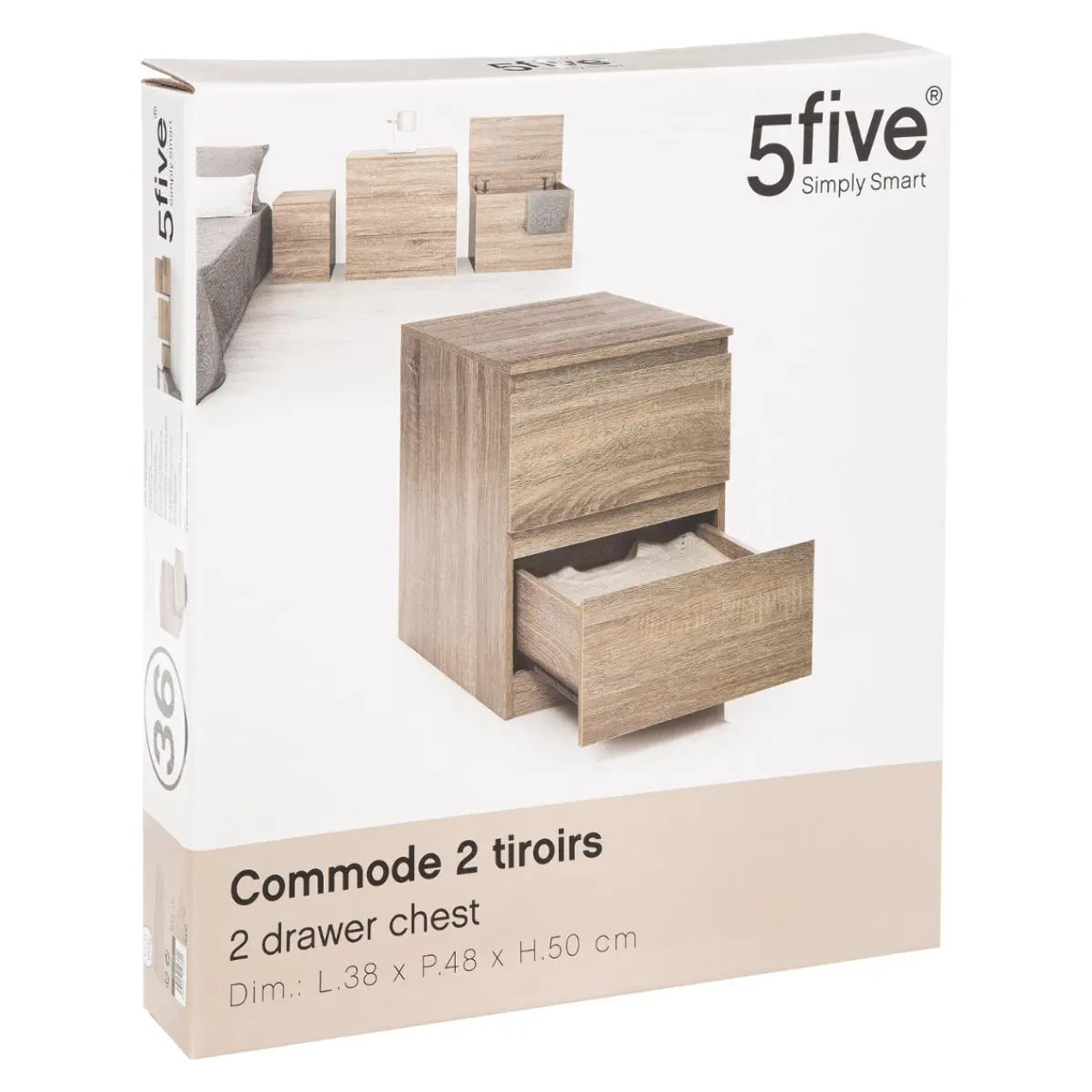 Commode 2 tiroirs Effet bois naturel Dolo