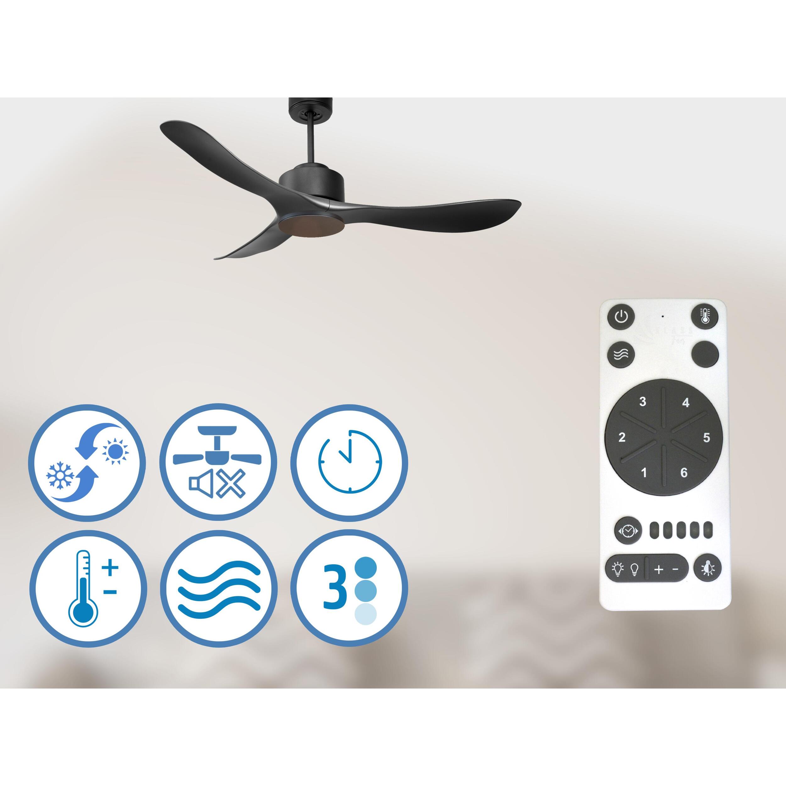 Ventilateur de plafond ø132 cm avec Wifi Réversible Hypersilence 40   W Noir