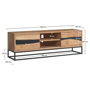 Meuble TV en bois d'acacia massif et métal 140 cm - Alabama