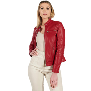 Giacca biker in pelle rossa nappa effetto liscio