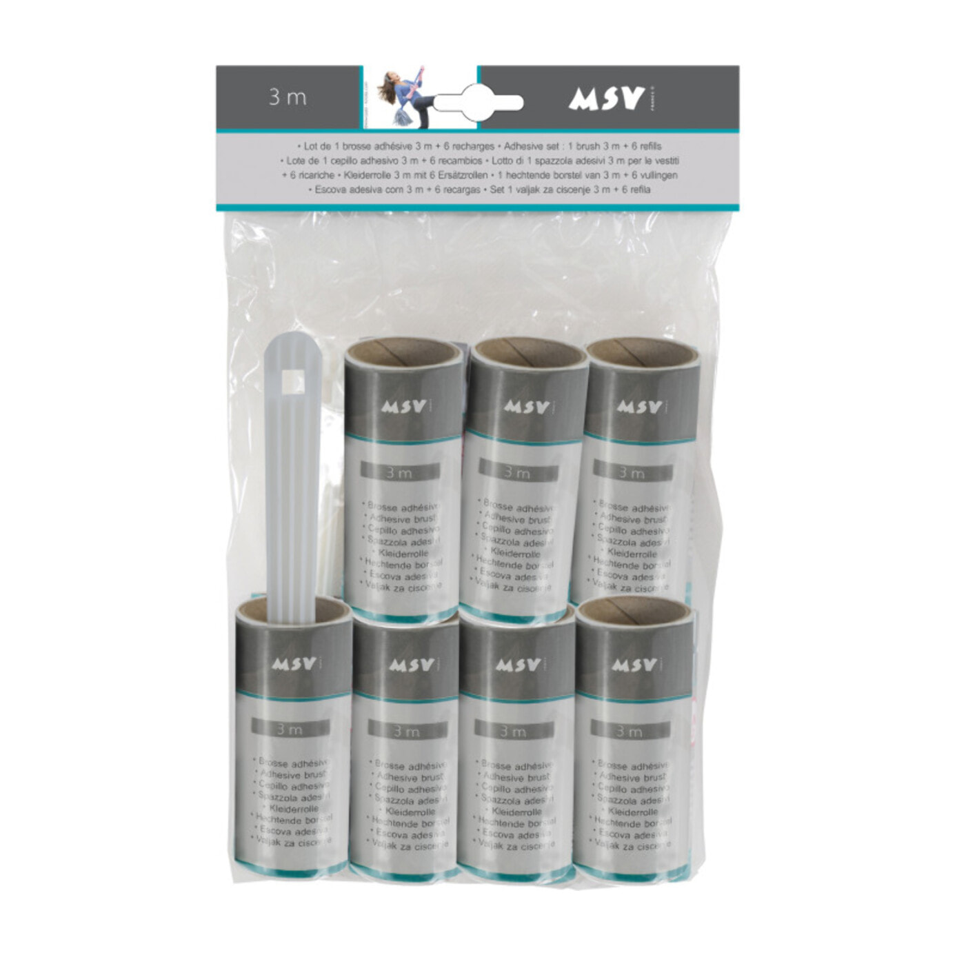 Brosse rouleau adhesive à  vêtement + 6 recharges 3M MSV