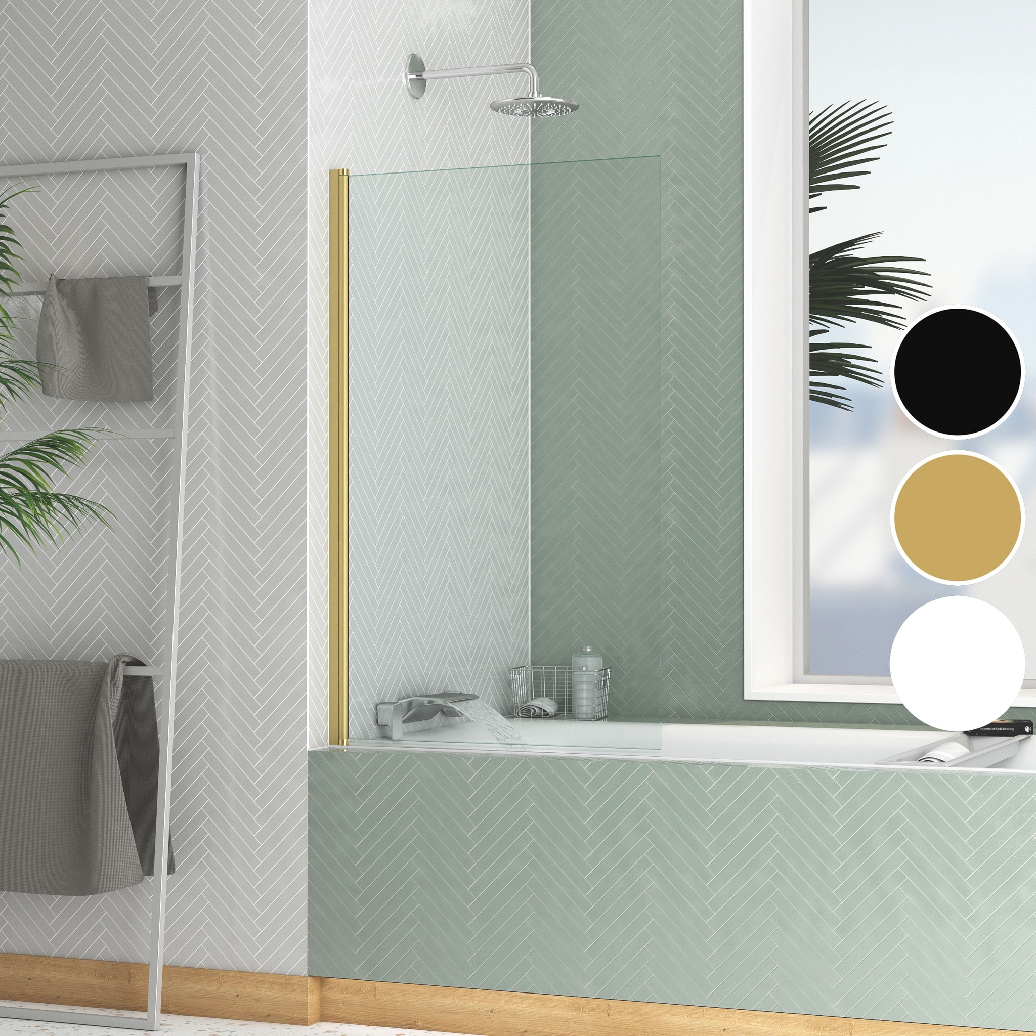 Pare baignoire Rabattable 70x120cm - Profilé finition Or Doré Brossé - Verre Trempé 4mm - ELEMENTARY