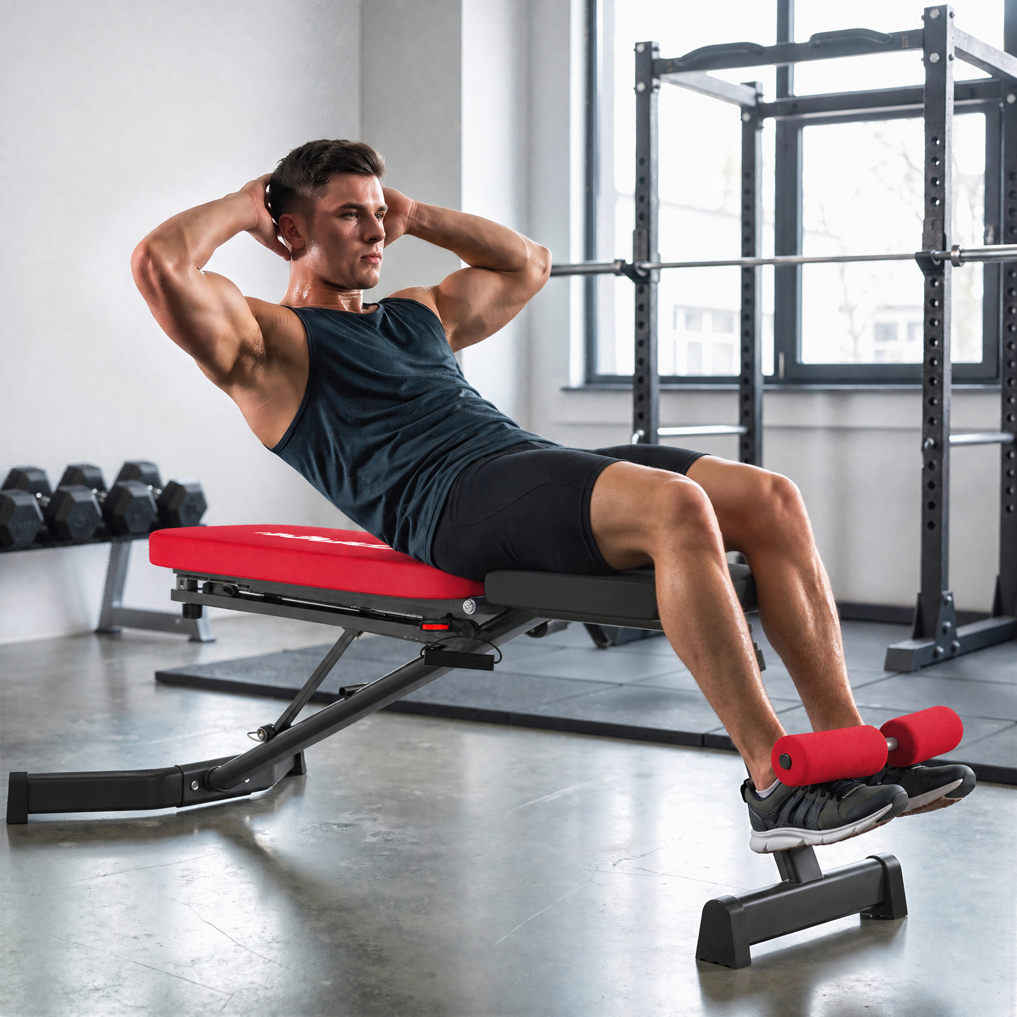 Banco de Musculación Plegable, Banco de Pesas, Respaldo Ajustable en 3 Niveles, Plano/Inclinación/Declive, Extensión de Pierna y Bandas de Resistencia, para Entrenamiento en Casa Gimnasio