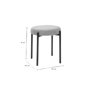 Tabouret bas empilable en tissu effet velours texturé gris clair et métal noir H41 cm KIKO