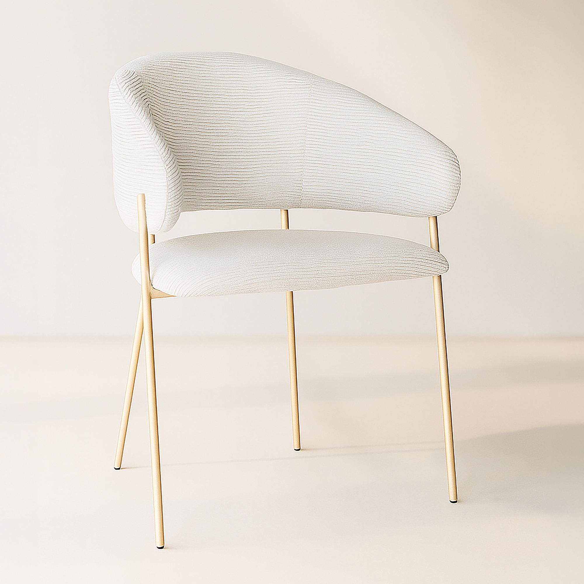 Lot de 2 fauteuils de table en tissu écru et pieds en métal doré EROS