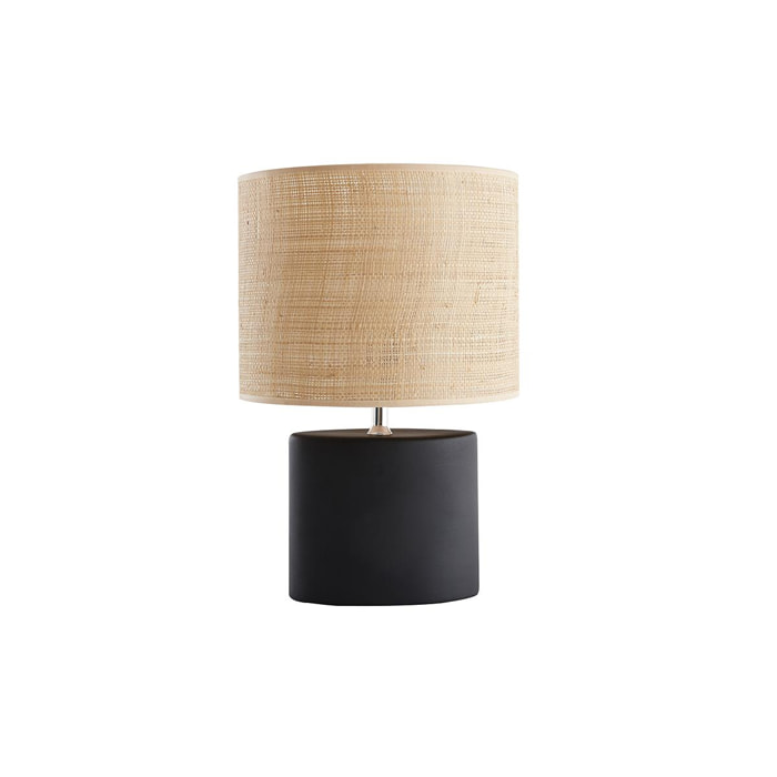 Lampe à poser en céramique noire mat et abat-jour en raphia naturel H40 cm TIGA