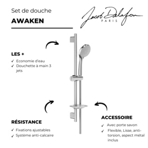 Douchette 3 jets Awaken organic avec barre de douche et porte savon