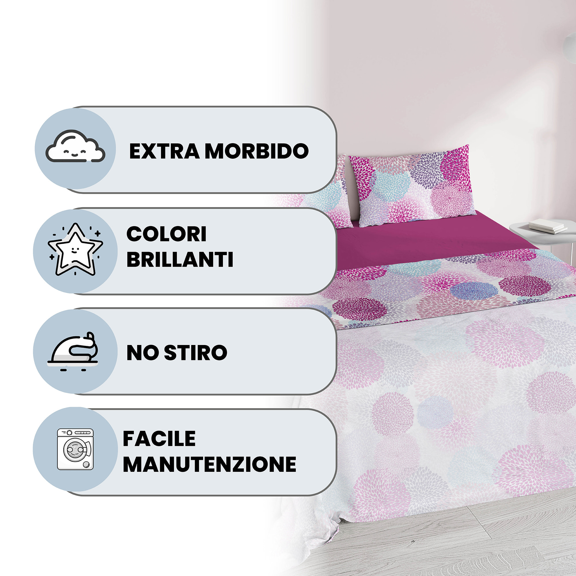 COMPLETO LETTO FANTASY, 100% Microfibra - SOFFIONI